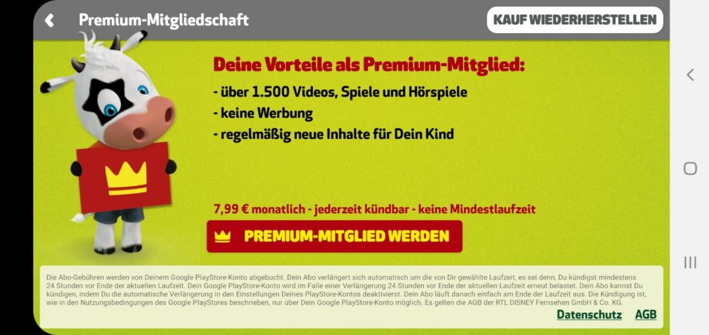 Bild Toggolino App Premiumbereich